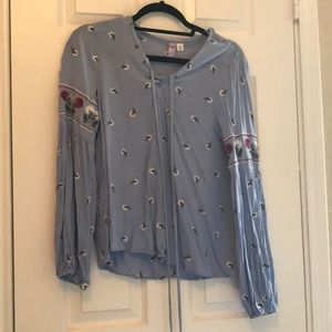 blue floral blouse